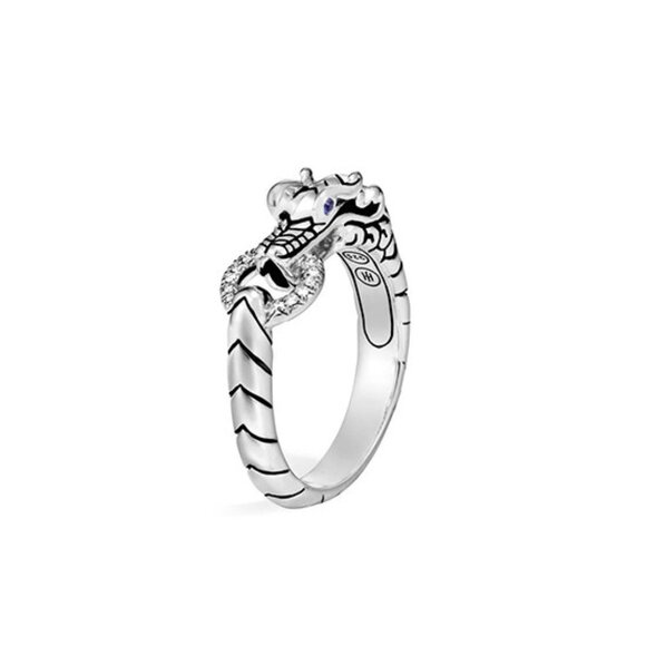 John Hardy Naga Sterling Silver and Diamond Ring - Picture 1 of 9